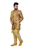 Gold Zari Brocade Silk Traditional Indian Wedding Indo-Western Sherwani for Men