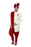 Cream Silk Traditional Indian Wedding Indo-Western Sherwani for Men