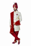 Cream Silk Traditional Indian Wedding Indo-Western Sherwani for Men