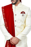 Cream Silk Traditional Indian Wedding Indo-Western Sherwani for Men