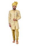 Golden Zari Brocade Silk Traditional Indian Wedding Indo-Western Sherwani for Men