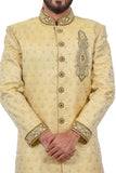 Golden Zari Brocade Silk Traditional Indian Wedding Indo-Western Sherwani for Men