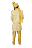 Golden Zari Brocade Silk Traditional Indian Wedding Indo-Western Sherwani for Men