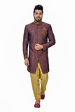 Neon Purple Zari Brocade Silk Traditional Indian Wedding Indo-Western Sherwani for Men