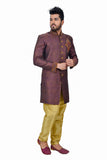 Neon Purple Zari Brocade Silk Traditional Indian Wedding Indo-Western Sherwani for Men