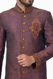 Neon Purple Zari Brocade Silk Traditional Indian Wedding Indo-Western Sherwani for Men