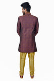 Neon Purple Zari Brocade Silk Traditional Indian Wedding Indo-Western Sherwani for Men