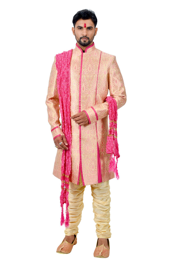 Multi Fancy Tehra Brocade Silk Traditional Indian Wedding Indo-Western Sherwani for Men