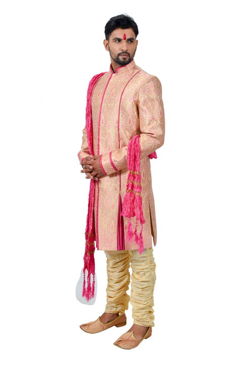 Multi Fancy Tehra Brocade Silk Traditional Indian Wedding Indo-Western Sherwani for Men