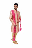 Multi Fancy Tehra Brocade Silk Traditional Indian Wedding Indo-Western Sherwani for Men