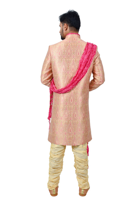 Multi Fancy Tehra Brocade Silk Traditional Indian Wedding Indo-Western Sherwani for Men