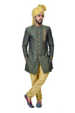 Deep Jungle Green Zari Brocade Silk Traditional Indian Wedding Indo-Western Sherwani for Men