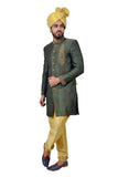 Deep Jungle Green Zari Brocade Silk Traditional Indian Wedding Indo-Western Sherwani for Men