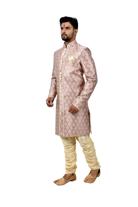 Multi Dupiondohra Brocade Silk Traditional Indian Wedding Indo-Western Sherwani for Men