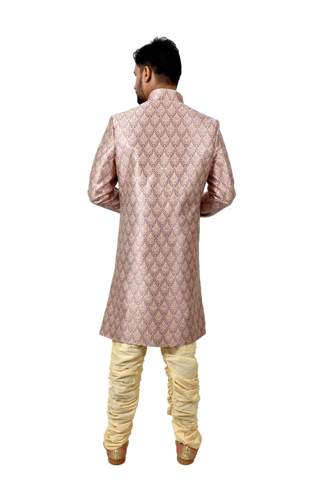 Multi Dupiondohra Brocade Silk Traditional Indian Wedding Indo-Western Sherwani for Men