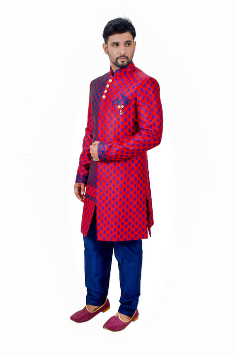 Multi Brocade Silk Traditional Indian Wedding Indo-Western Sherwani for Men