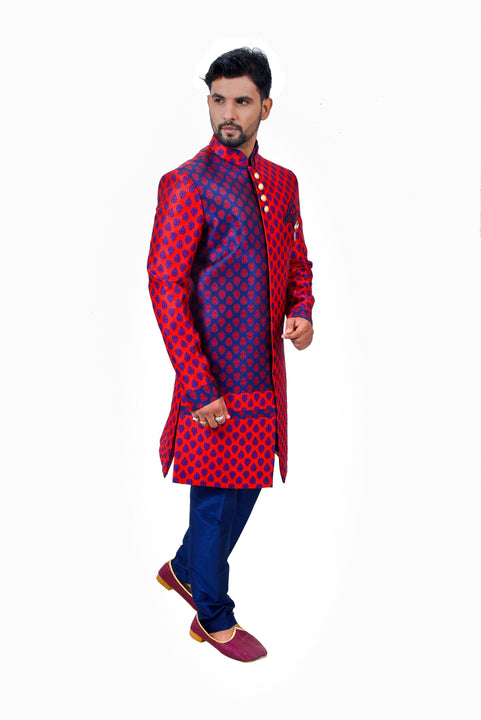 Multi Brocade Silk Traditional Indian Wedding Indo-Western Sherwani for Men