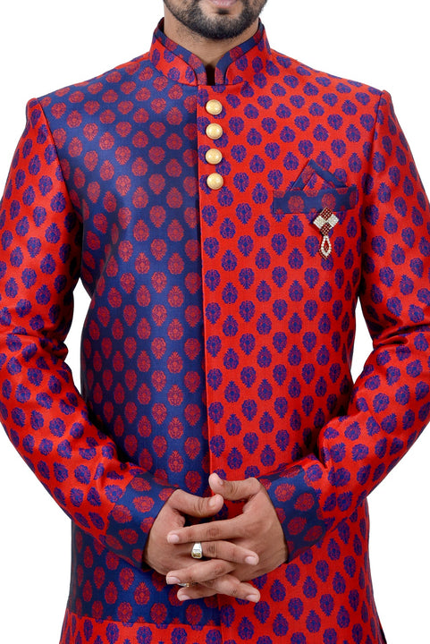 Multi Brocade Silk Traditional Indian Wedding Indo-Western Sherwani for Men
