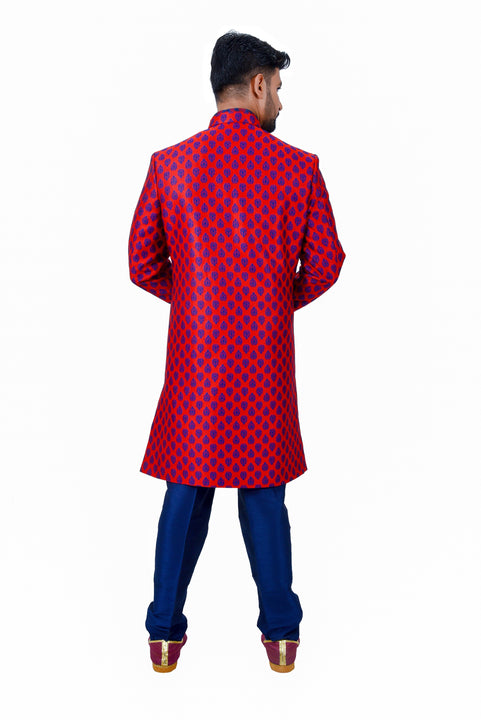 Multi Brocade Silk Traditional Indian Wedding Indo-Western Sherwani for Men