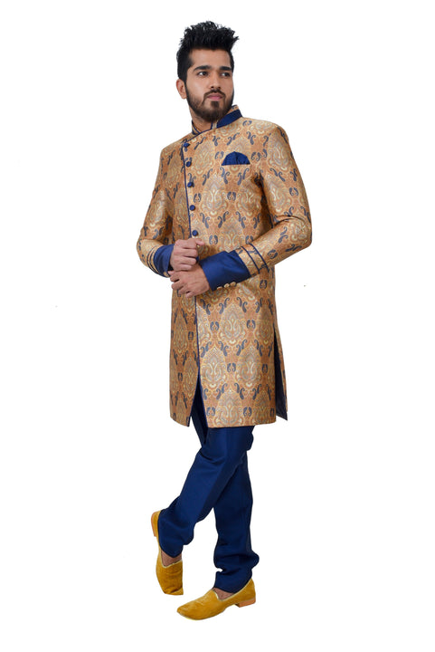 Multi Zari Brocade Silk Traditional Indian Wedding Indo-Western Sherwani for Men