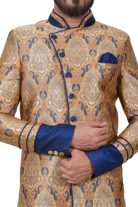 Multi Zari Brocade Silk Traditional Indian Wedding Indo-Western Sherwani for Men