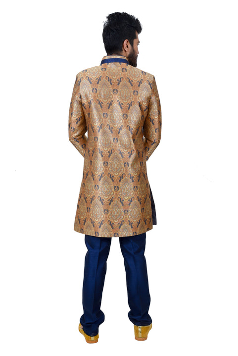 Multi Zari Brocade Silk Traditional Indian Wedding Indo-Western Sherwani for Men