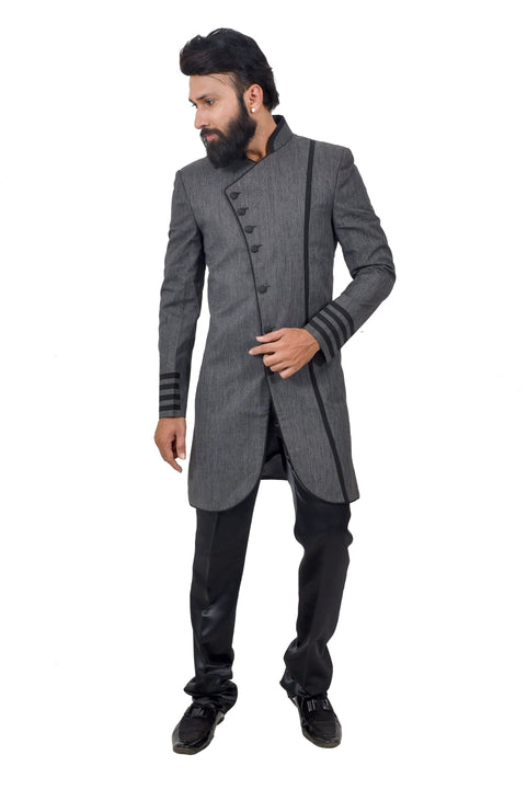 Gray Asparagus Italian Febric Traditional Indian Wedding Indo-Western Sherwani for Men