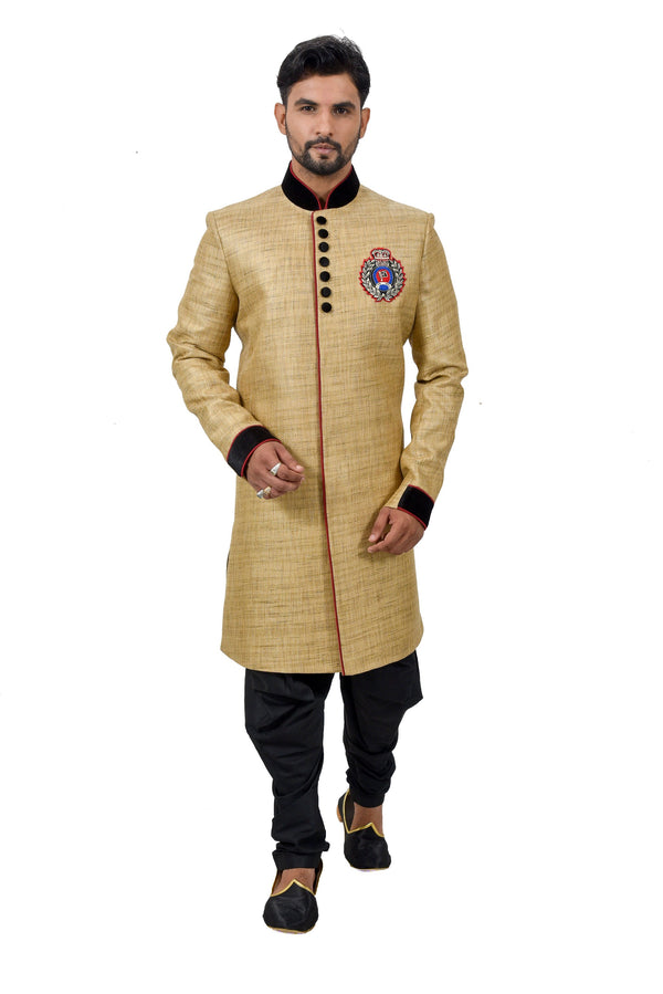 Lion Fancy Katan Silk Traditional Indian Wedding Indo-Western Sherwani for Men