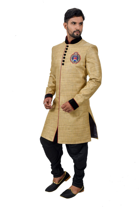 Lion Fancy Katan Silk Traditional Indian Wedding Indo-Western Sherwani for Men