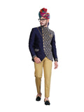 Majestic Look Navy Blue Wedding Jodhpuri Printed Indian Suit Set For Men - RK3084SNT