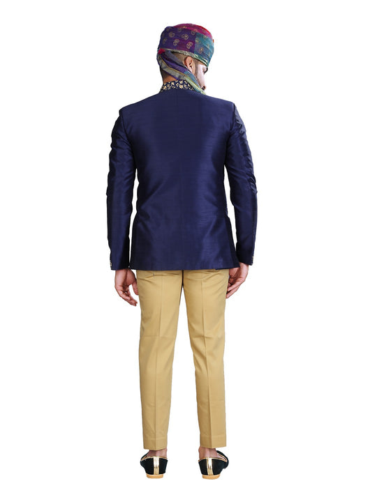 Majestic Look Navy Blue Wedding Jodhpuri Printed Indian Suit Set For Men - RK3084SNT