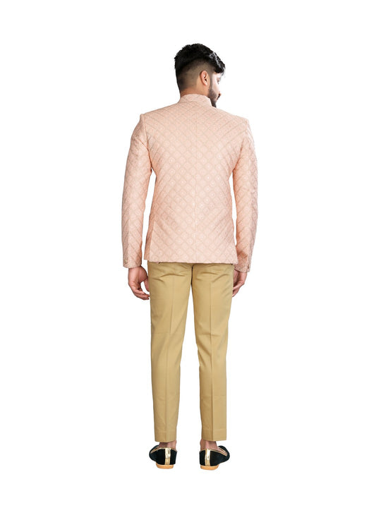 Pristine Peach Wedding Jodhpuri Printed Indian Suit Set For Men - RK3085SNT