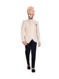 Classy Peach Wedding Jodhpuri Printed Indian Suit Set For Men - RK3088SNT