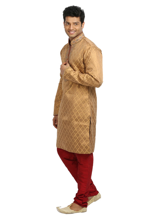 Golden Indian Wedding Kurta Pajama Sherwani for Men