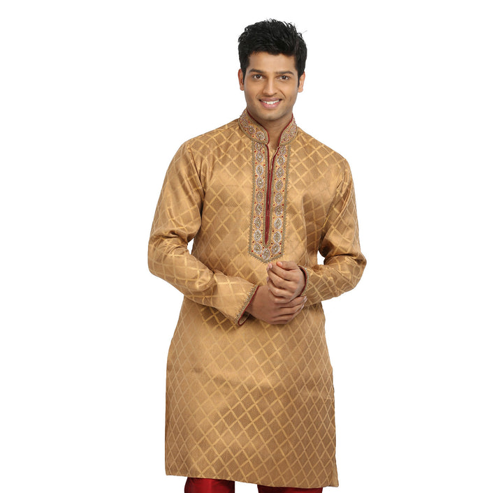 Golden Indian Wedding Kurta Pajama Sherwani for Men