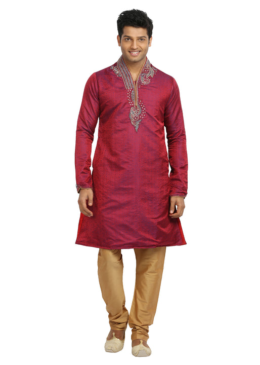 Crimson Indian Wedding Kurta Pajama Sherwani for Men