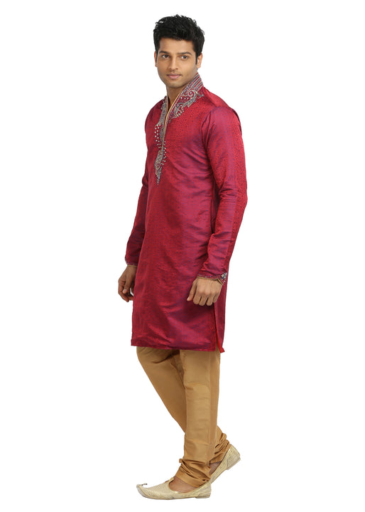 Crimson Indian Wedding Kurta Pajama Sherwani for Men