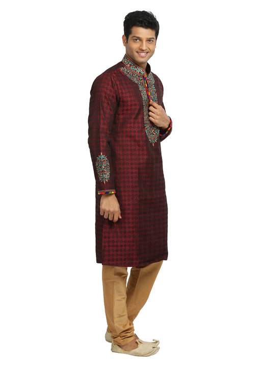 Maroon Indian Wedding Kurta Pajama Sherwani for Men