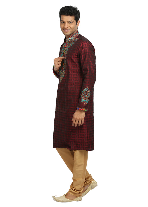 Maroon Indian Wedding Kurta Pajama Sherwani for Men