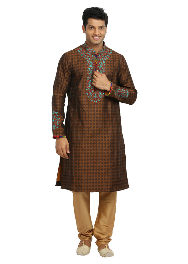 Coffee Indian Wedding Kurta Pajama Sherwani for Men