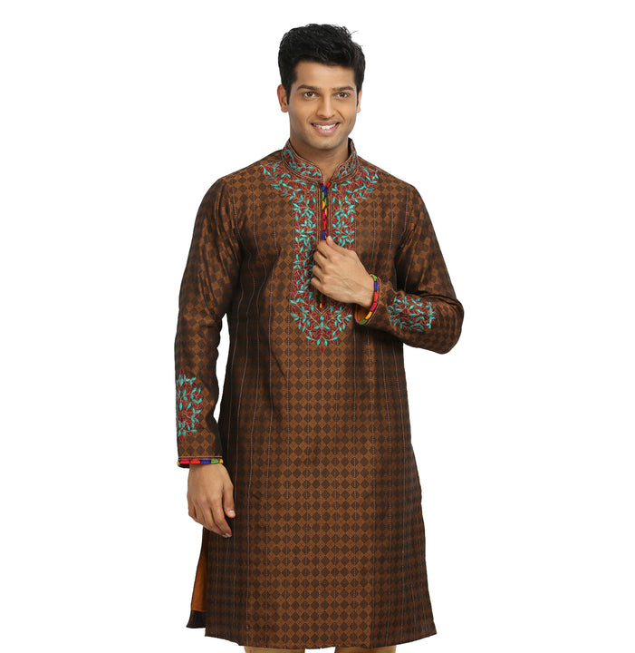 Coffee Indian Wedding Kurta Pajama Sherwani for Men