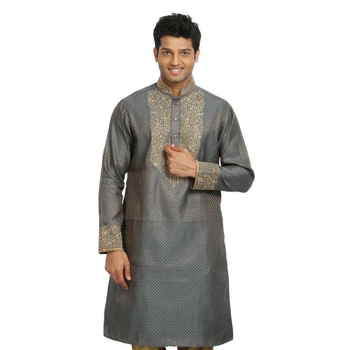 Smoke Grey Indian Wedding Kurta Pajama Sherwani for Men