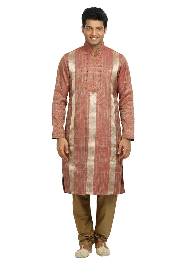 Salmon Indian Wedding Kurta Pajama Sherwani for Men