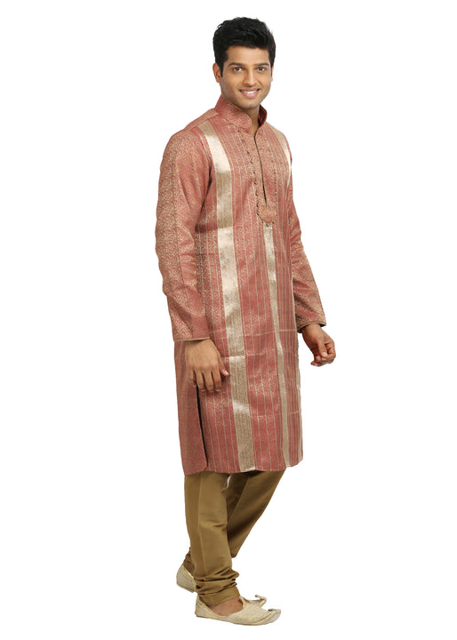 Salmon Indian Wedding Kurta Pajama Sherwani for Men