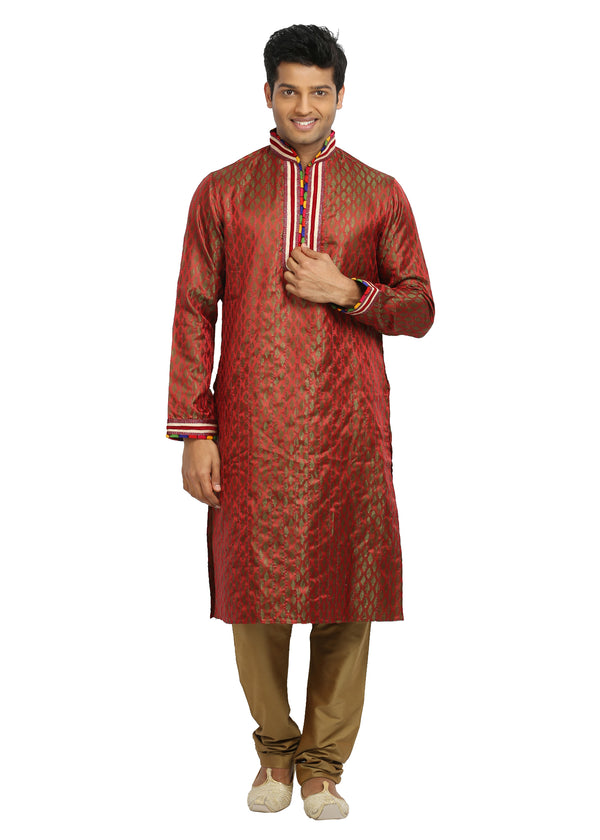 Tomato Red Indian Wedding Kurta Pajama Sherwani for Men