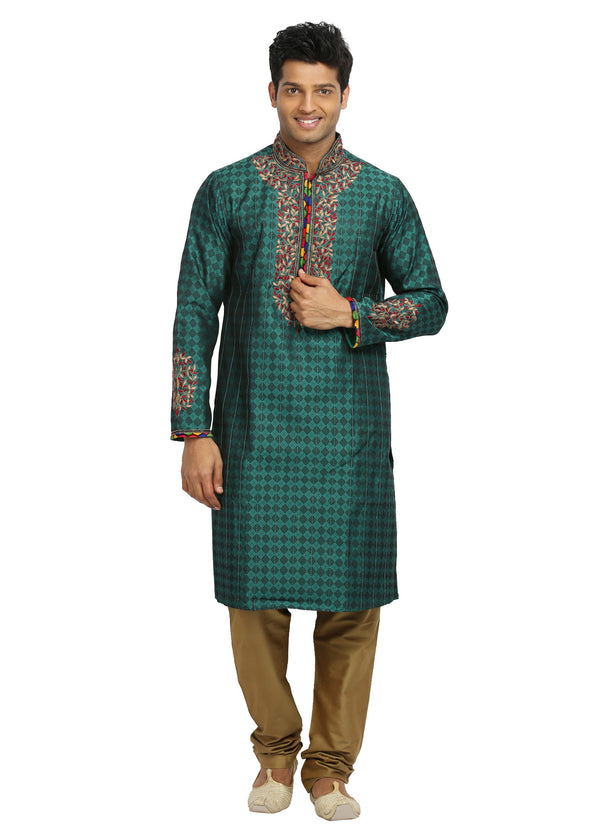 Teal Green Indian Wedding Kurta Pajama Sherwani for Men