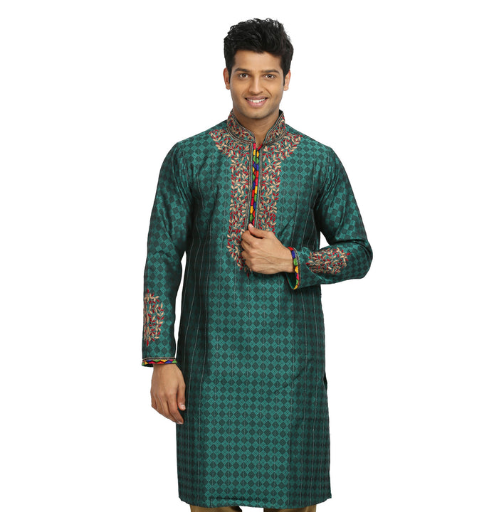 Teal Green Indian Wedding Kurta Pajama Sherwani for Men