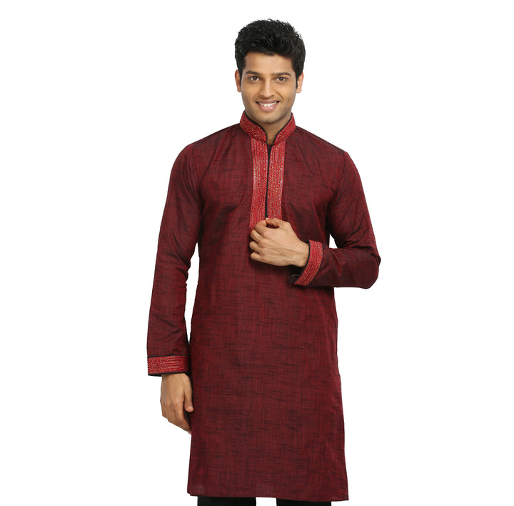 Maroon Indian Wedding Kurta Pajama Sherwani - Indian Ethnic Wear for Men