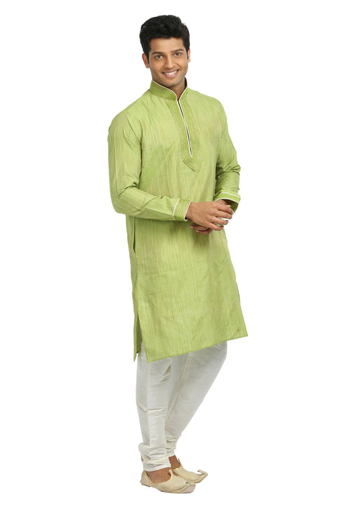 Light Green Cotton Linen Indian Wedding Kurta Pajama Sherwani - Indian Ethnic Wear for Men