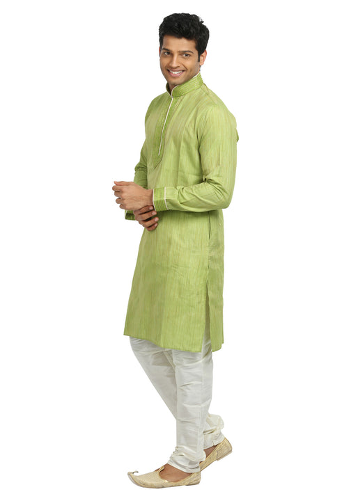 Light Green Cotton Linen Indian Wedding Kurta Pajama for Men